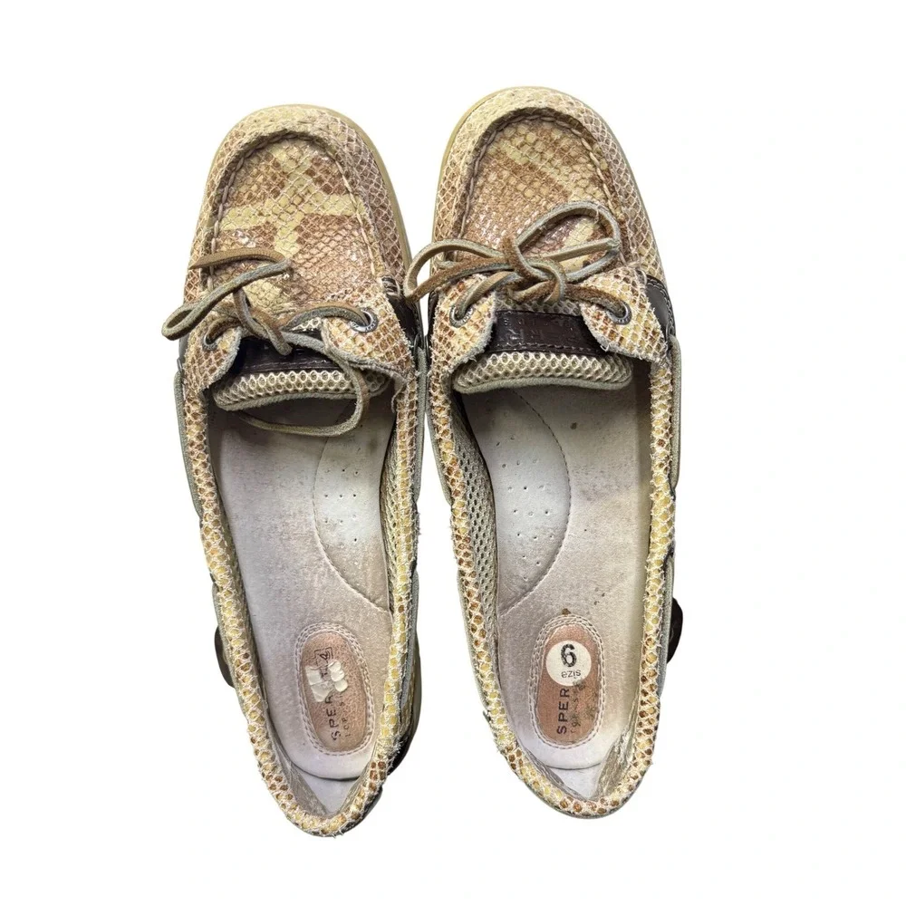 Sperry Top-Sider Angelfish Boat Shoes Womens 6 Tan‎ Snakeskin  Leather Loafers